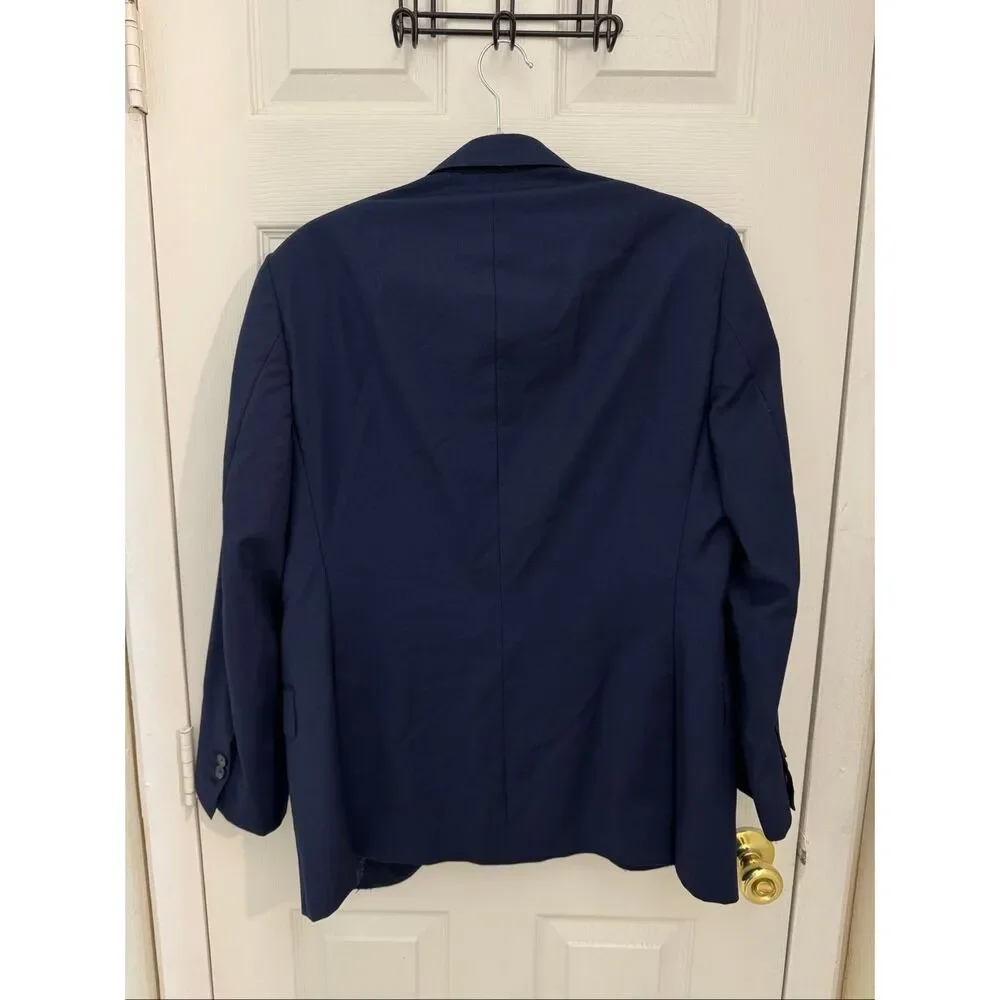 Carl Sterr Loro Piana Italy 100% Wool Navy Blue Blazer Size 38R Plaid Check